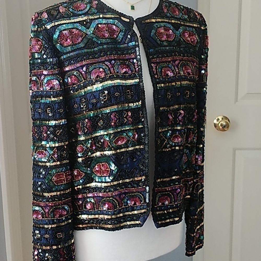 Papell Boutique Evening Beaded Sequins Jacket Vintage S